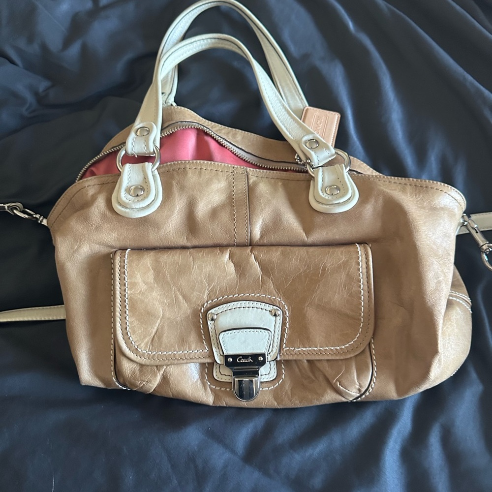 Coach Tan and Cream Shoulder Bag